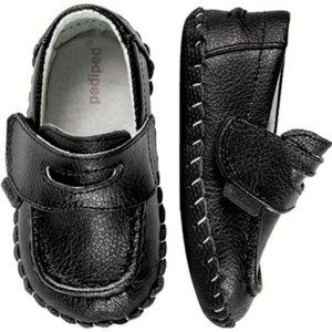 NEW pediped Baby Crib Charlie Black Leather Driving Loafer Soft Sole Dress Shoes